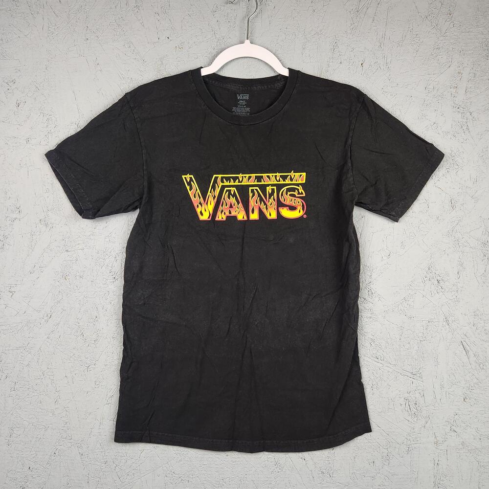 Vans Shirt Mens Small Black Flame Logo Graphic Skater Skate Grunge Fire Casual
